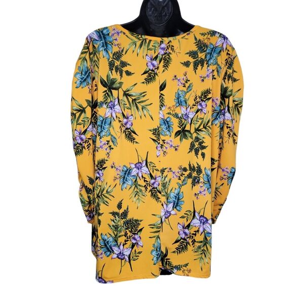 Ny Collection Tropical Floral Print Stretch Jersey Blouse Top Size 2x - Picture 2 of 8
